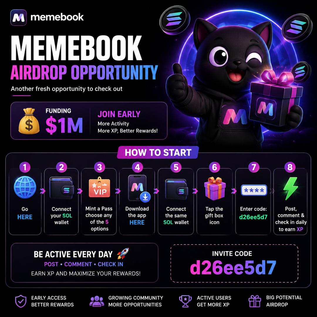đ Exploring @MemebookApp and the experience has been great so far!
⨠$1M in funding
⨠Easy onboarding
⨠Daily XP through posting, commenting & check-ins
Getting involved early in promising Web3 communities can be rewarding. đ
Use my invite code: **d26ee5d7**
#Memebook #Airdrop #Web3 #Crypto #SOL