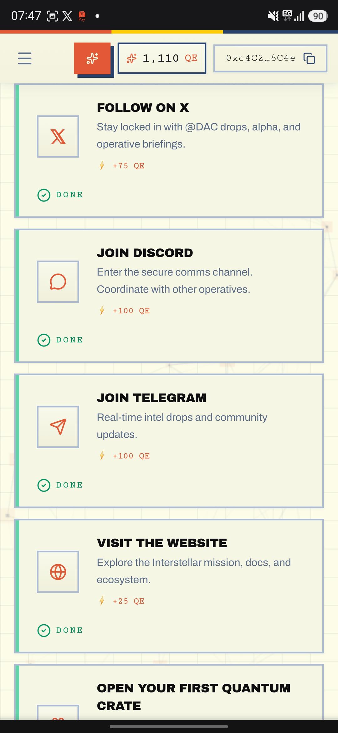 🚨 DAC Chain Interstellar is LIVE! 🌌 If you haven’t started farming yet, now is the time: https://interstellar.dachain.io/⁠
🎟️ Access Codes:
LC-2R7N-9YVV-9MEM
LC-9NNE-8S6C-Q6RJ
LC-PQFR-RZRJ-MNAG
⚡ Connect your wallet → enter a code → complete tasks → earn QE → daily check-in → open Quantum Crates → keep farming every day.
🔥 Interstellar is open. Don’t wait until everyone is farming!
#DAC #DACChain #Interstellar #Airdrop #Crypto (2 of 2)