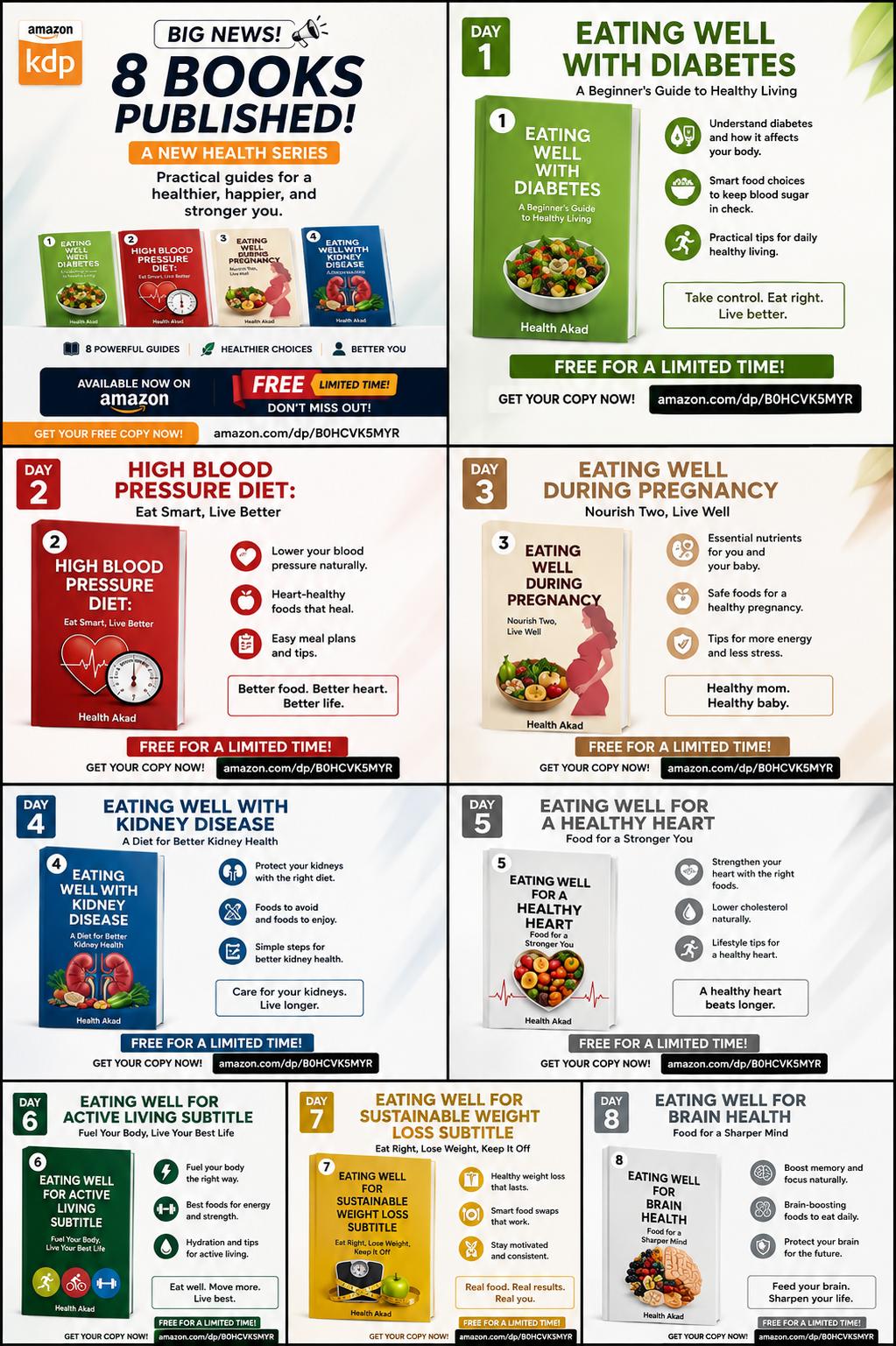 I'm excited to share my "Eating Well" book series, a collection of practical nutrition guides designed to help people make healthier food choices for different stages of life and health conditions.
The series covers topics including high blood pressure, diabetes, heart health, kidney health, pregnancy, weight loss, brain health, and more.
๐ Explore the complete series here: https://lnkd.in/eHdbxZJr