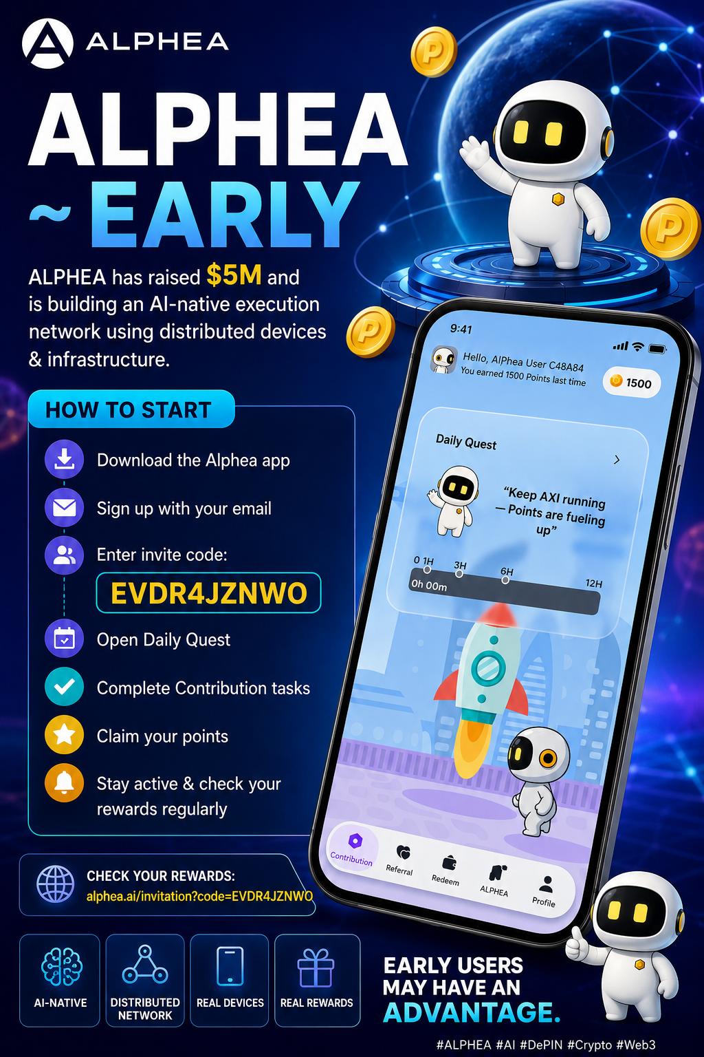 ๐ ALPHEA ~ EARLY
$5M raised. AI-native execution network. ๐
Start early:
๐https://alphea.ai/invitation?code=EVDR4JZNWO
โ Download the app
โ Use code: EVDR4JZNWO
โ Complete Daily Quests
โ Earn points ๐ฏ
Early users may have an edge.
#ALPHEA #AI #DePIN #Crypto