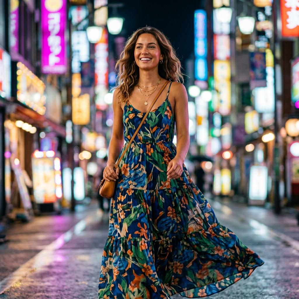 Step into a world where summer elegance meets urban magic. This radiant woman in her flowing dress, illuminated by neon city lights, captures the essence of dreamy, effortless beauty that leaves you breathless.
#aesthetic #social #life #trending