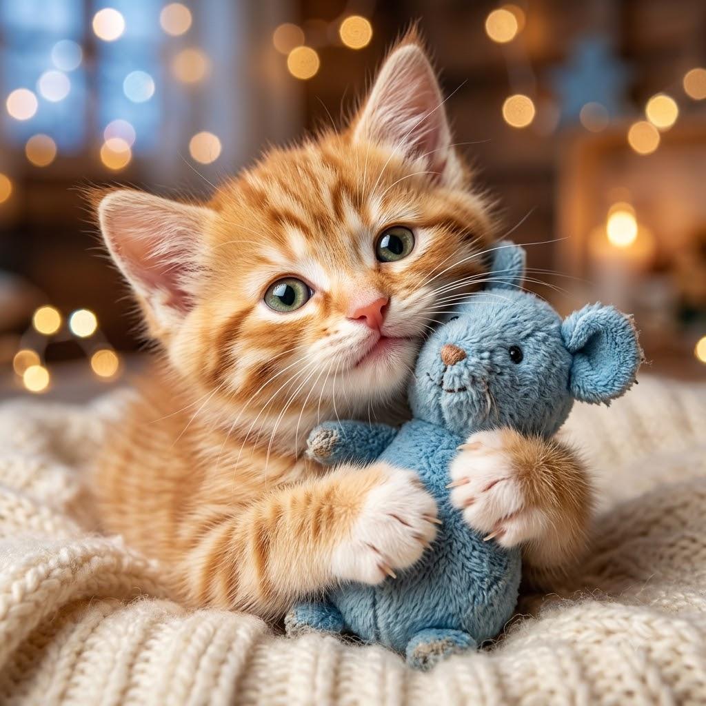 A tiny kitten squeezes a plush toy with bright eyes full of wonder, its fur catching vivid studio light. The heartwarming moment feels alive, playful, and pure, inviting you to smile.
#beautiful #web3 #cute #social