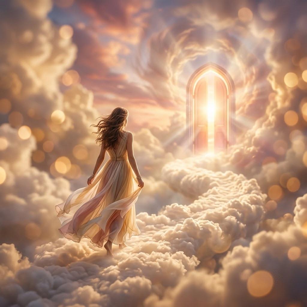 A solitary figure drifts through soft clouds toward a glowing doorway, bathed in warm, intimate light. The dreamy scene feels like hope itself, captured in cinematic softness, inviting you to step into the unknown.
#aesthetic #love #photography #trending
