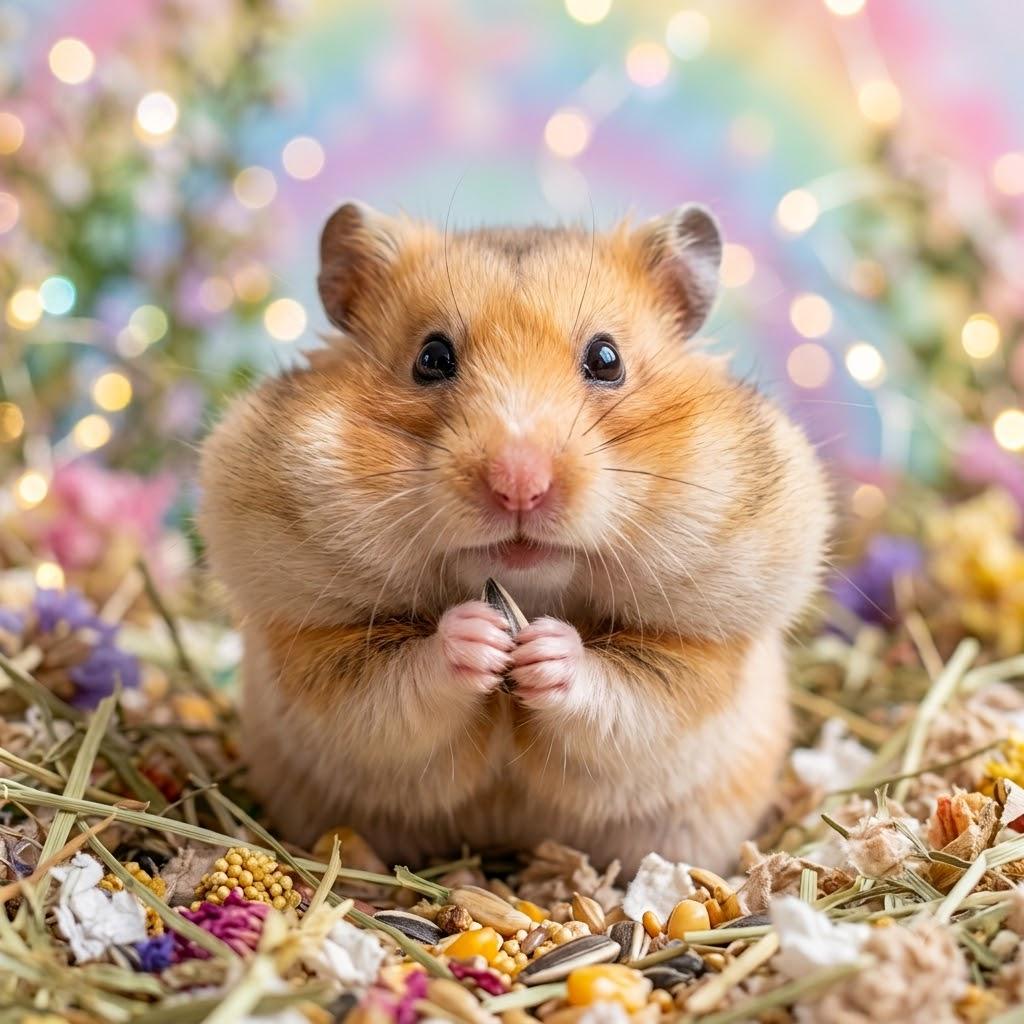A cheerful hamster stuffs its tiny cheeks with seeds, its bright eyes sparkling with joy, while pastel light paints a dreamy scene. This razor sharp close up captures playful energy and heartwarming innocence, reminding us to savor life's simple moments.
#social #love #life #memebook