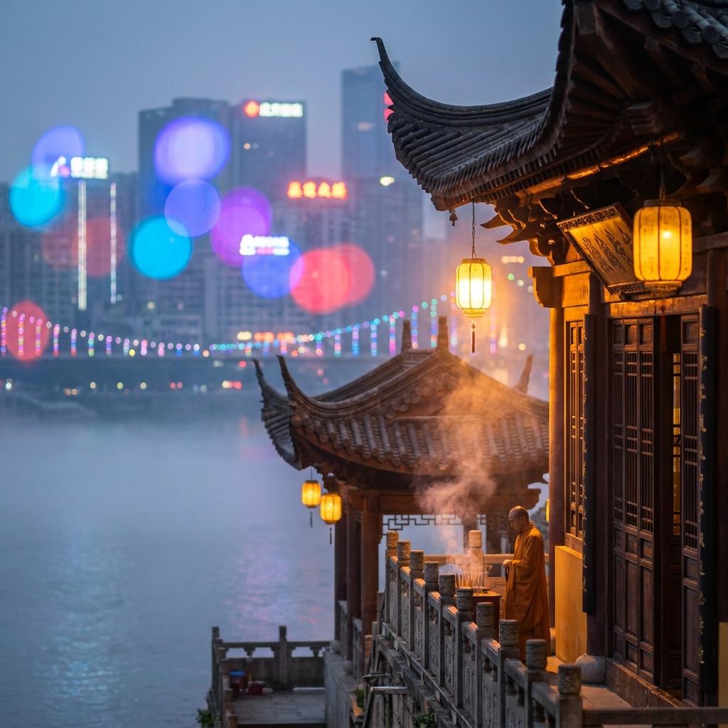 As dawn kisses the old riverside temple, incense curls through golden light while neon city glows in the distance, creating a dreamy bokeh of vibrant colors, shallow depth of field captured in cinematic 8K detail that feels timeless and alive.
#photography #trending #viral #love