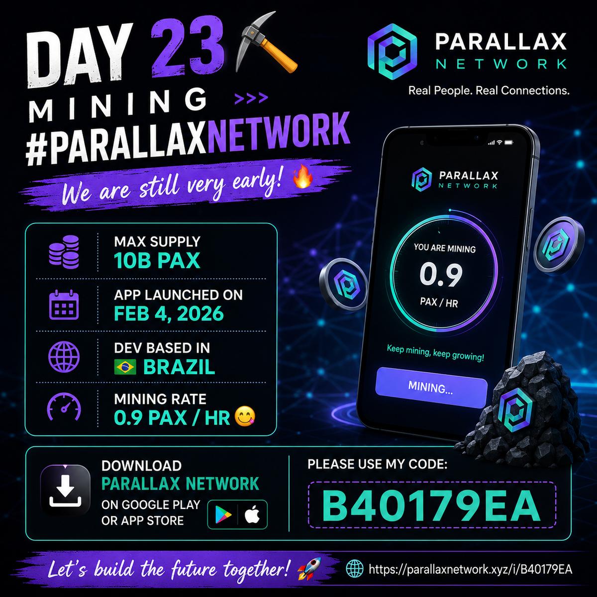 βοΈ Day 23 Mining #ParallaxNetwork π₯
Still early, and mining is going strong! π
π Max Supply: 10B PAX
βοΈ Mining Rate: 0.9 PAX/hr
π± App launched: Feb 4, 2026
π§π· Dev based in Brazil
π Referral Code: B40179EA
π parallaxnetwork.xyz/i/B40179EA
Letβs see where #ParallaxNetwork goes!