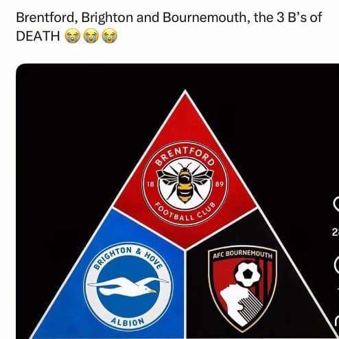 Bermuda triangle of Premier league. if you know you know what happened to Chelsea, Arsenal this weekend. you need permission to win premier league from this teams😂😂