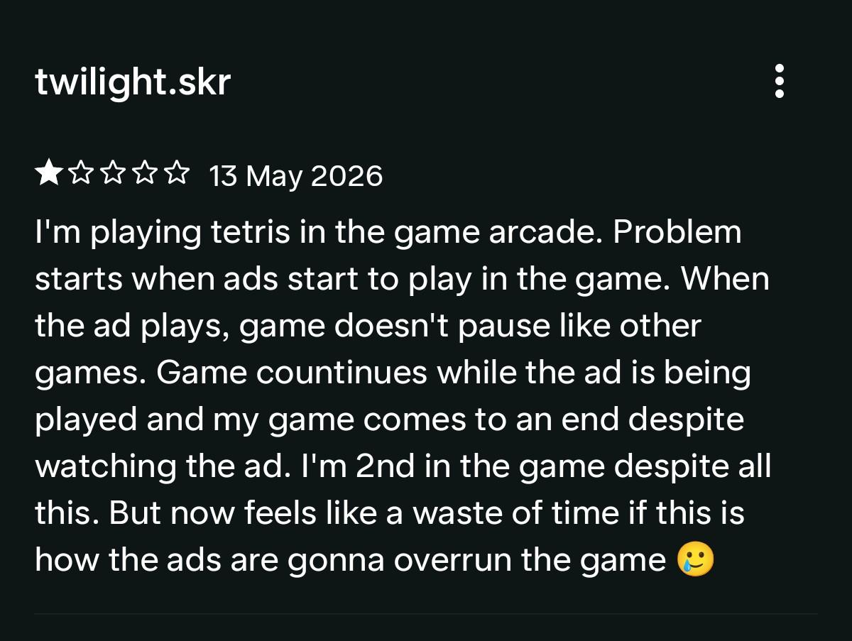 Hi @twilight.skr we've fixed the bug of Tetris game, please check now & update the review, thank you.