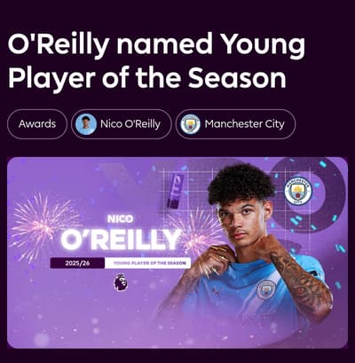 Man City star voted the best player aged 21 or under at the start of the Premier League campaign