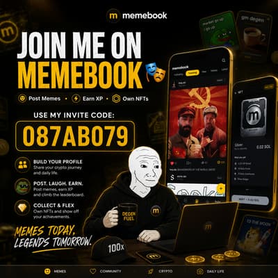 🚀 Join me on Memebook! 🎭

I earn XP. You earn XP. Everybody wins. 🤝

🎟️ Invite Code: 087AB079

📲 Download now:
https://play.google.com/store/apps/details?id=com.meme.book

Let's farm XP and climb the leaderboard together!