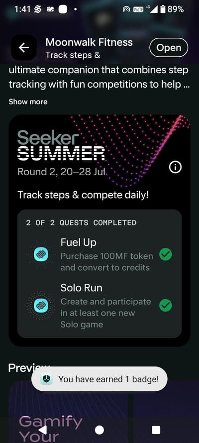Seeker Summer Season 2 First task 2 badges completed