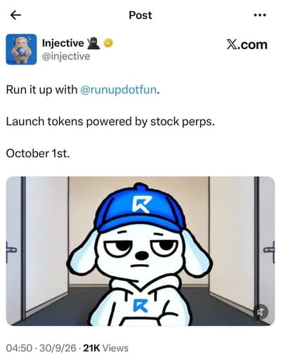 New Airdrops : Runudotfun 
🏷 Reward 5% of $RUNNER is reserved for an airdrop.

🪂 Register : https://runup.fun/?ref=itzdamwen

➖ Connect X
➖ Complete all Task
➖ Done

don't skip, potensial project ‼️