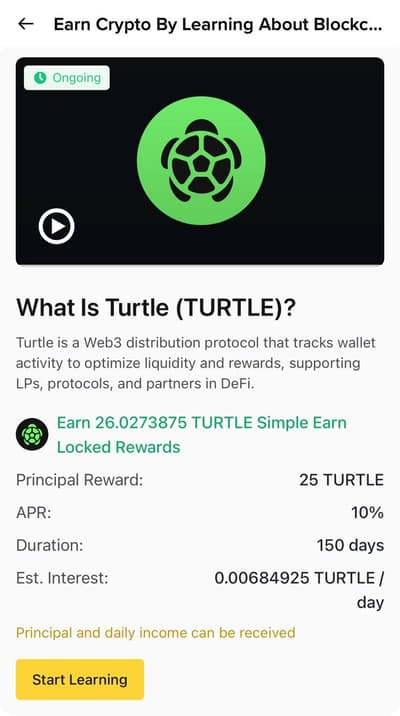 turtle binance learn and earn