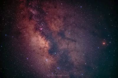 A Galactic Strike!
This one is from last night. he travelled to a dark location to capture the milkyway and the Persieds. Luckily one of those meteors zoomed right through our galactic core.
