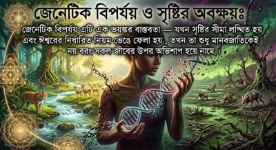 জেনেটিক বিপর্যয় ও সৃষ্টির অবক্ষয়ঃ

জেনেটিক বিপর্যয় এটি এক ভয়ঙ্কর বাস্তবতা — যখন সৃষ্টির সীমা লঙ্ঘিত হয় এবং ঈশ্বরের নির্ধারিত নিয়ম ভেঙে ফেলা হয় , তখন তা শুধু মানবজাতিকেই নয় বরং সকল জীবের উপর অভিশাপ হয়ে নামে ।