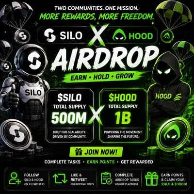 🧩HOOD AIRDROP

https://t.me/Hoodappbot?start=HOODL3WVIA

- Complete taks
Airdrop hood countdown 39 day
Total suply 1B $HOOD


🧩SILO AIRDROP
https://t.me/Siloappbot?start=3G046B6N

- Dayli spin
- Complete taks
- Done
Min wd 800star = 6 $TON