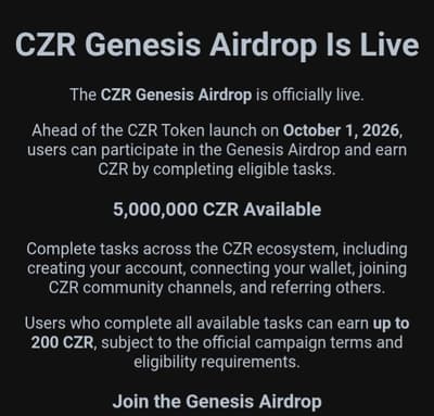 https://airdrop.czrex.com/airdrop?referral_code=6VZLJXC2 Airdrop ends 30th of September join now