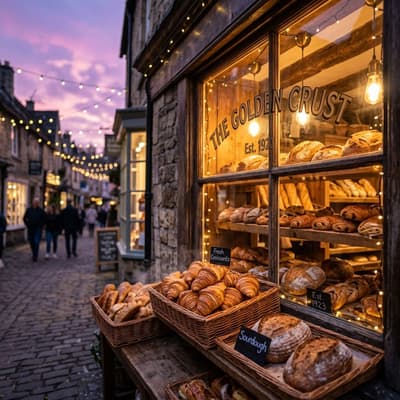There's something about golden hour at a bakery that feels like coming home. Warm croissants fresh from the oven, twinkling fairy lights, and that dreamy purple sky make every bite feel like a little piece of magic.

#love #cute #life #social