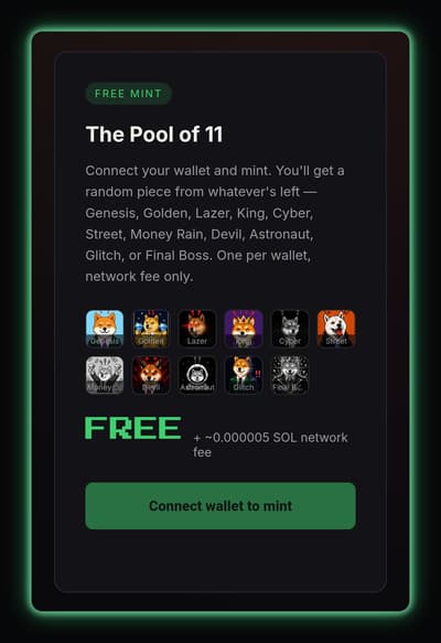 BonkStrokers is back! 🐶

After four weeks held hostage by GitHub (fuck off) the rare NFT collection is available again.

Mint page: bonkstrokers.sampla.xyz

FREE mint my lovely people! 7+1 pieces still up for grabs.
(The +1 is Dead Stroker 1/1 listed on Magic Eden: magiceden.io/u/hustletoken333)

Go get yours. ♥️