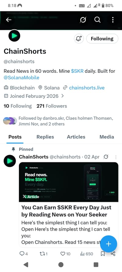 $Read crypto news on @chainshorts. Use my code and get 5 SKR. I earn 15 SKR after your first lottery ticket plus fee share from future ticket buys.

Code: 314BBD2A

https://chainshorts.live/r/314BBD2A$