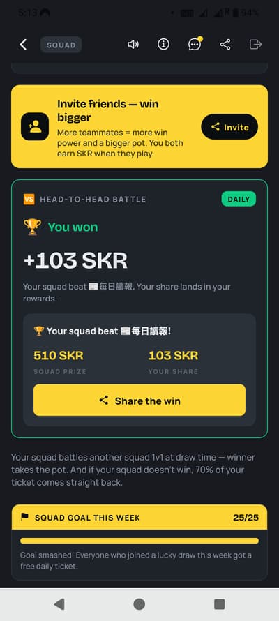 #Alrigjt Seeker Chainshortswe won SKR#My squad just won a Chainshorts 1v1 lucky-draw battle 🏆 We beat 📰每日讀報! Squad prize 510 SKR. My cut: 103 SKR. Read crypto news, earn free entries, team up and win. Join me: https://chainshorts.live/battle/9c6756f9-0ab5-4487-b1aa-cc4f110aa07f?ref=314BBD2A#