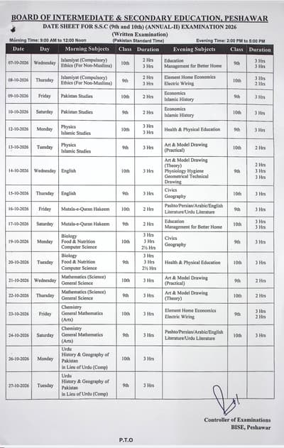Bisep date Sheet