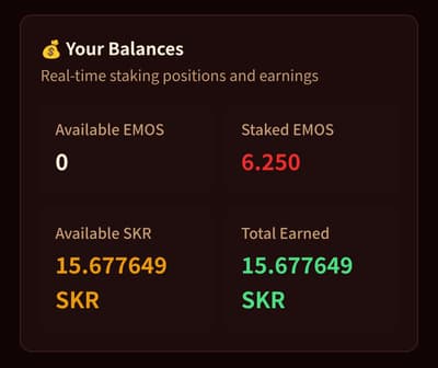 Stake EMOS and get SKR for free on Seeker Envelope. 

If you want to join it would be great if you use my ref-code :-)
 https://envelope.emostically.com?ref=zvK1qgQHpbMA1r2PsG9VQpmun758HoATTMy6ynxm1kM