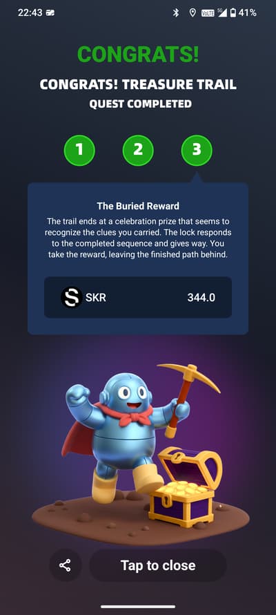 Treasure Trail Quest completed.