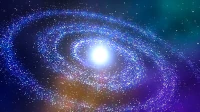 A brilliant cosmic core radiates intense light, surrounded by swirling blue stardust in the vast, mysterious expanse of space. 🌌