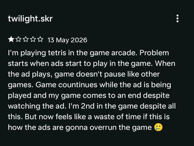 Hi @twilight.skr we've fixed the bug of Tetris game, please check now & update the review, thank you.