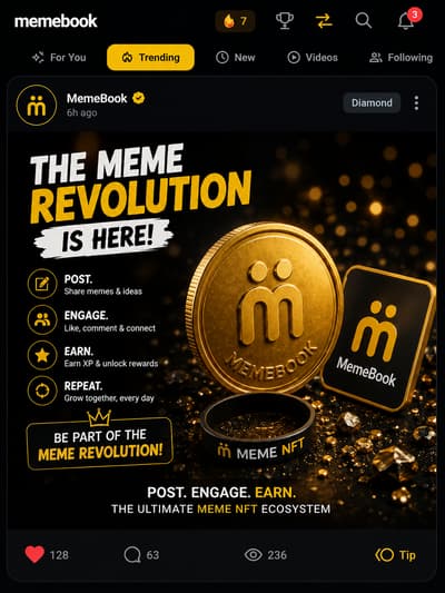 🔥 The meme revolution is here!

Post. Engage. Earn. Repeat. 🚀
MEMEBOOK is where memes meet community, creativity & rewards. 🟡

💛 Stay active
🔥 Keep engaging
⭐ Earn XP
🤝 Grow together

Ready to be part of the journey? 👀

#Memebook #MemeNFT #Web3 #MemeRevolution #Community #EarnXP
