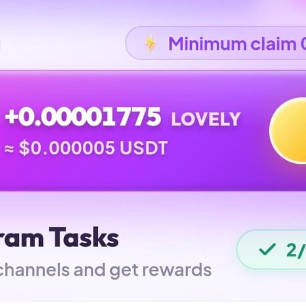 LOVELY MINING

STAR BOT
https://t.me/lovelycoinminingbot?start=ref_5629927042

MIN WD 0.1$
1 $LOVELY 0.3$